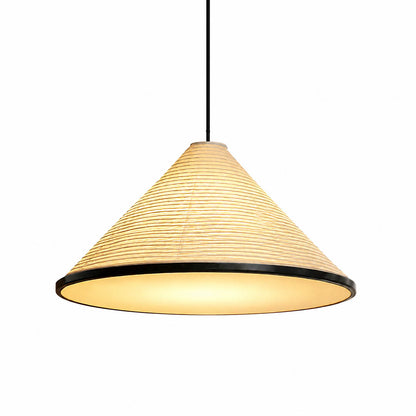 Kasa pendant light extra large 47.2 inch diameter oversized washi paper pyramid cone shape handcrafted ribbed texture Japanese Japandi wabi sabi statement piece hardwired white background