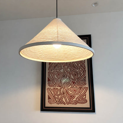 Kasa pendant light medium 15.7 inch modern primary bedroom over bed suspension washi paper pyramid Japanese Japandi wabi sabi warm ambient intimate cozy lifestyle interior American home