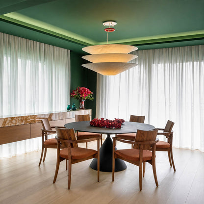 Kōun pendant light 29.5 inch bright modern dining room round wooden table statement minimalist Art Deco warm ambient sculptural layered elegant lifestyle interior