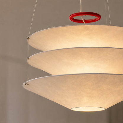 Kōun pendant light striking red iron ring top accent signature Art Deco bold color pop contrast detail close up architectural sophisticated