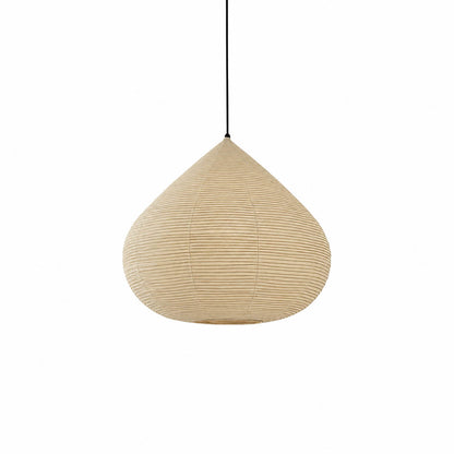 Kuri pendant light Japanese washi paper bamboo silk rounded chestnut form 17.7 inch handcrafted cozy intimate warm glow breakfast nook small dining bedroom white background
