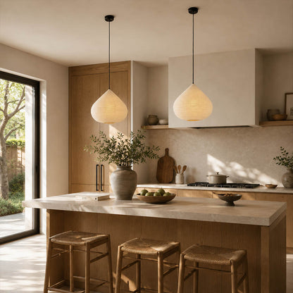 Kuri pendant light 23.6 inch modern kitchen island marble counter statement Japandi warm ambient sculptural chestnut Japanese lifestyle interior