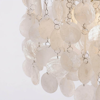 Laguna Capiz shell disc translucent natural pearl iridescent close up detail Coastal Mid Century authentic craftsmanship