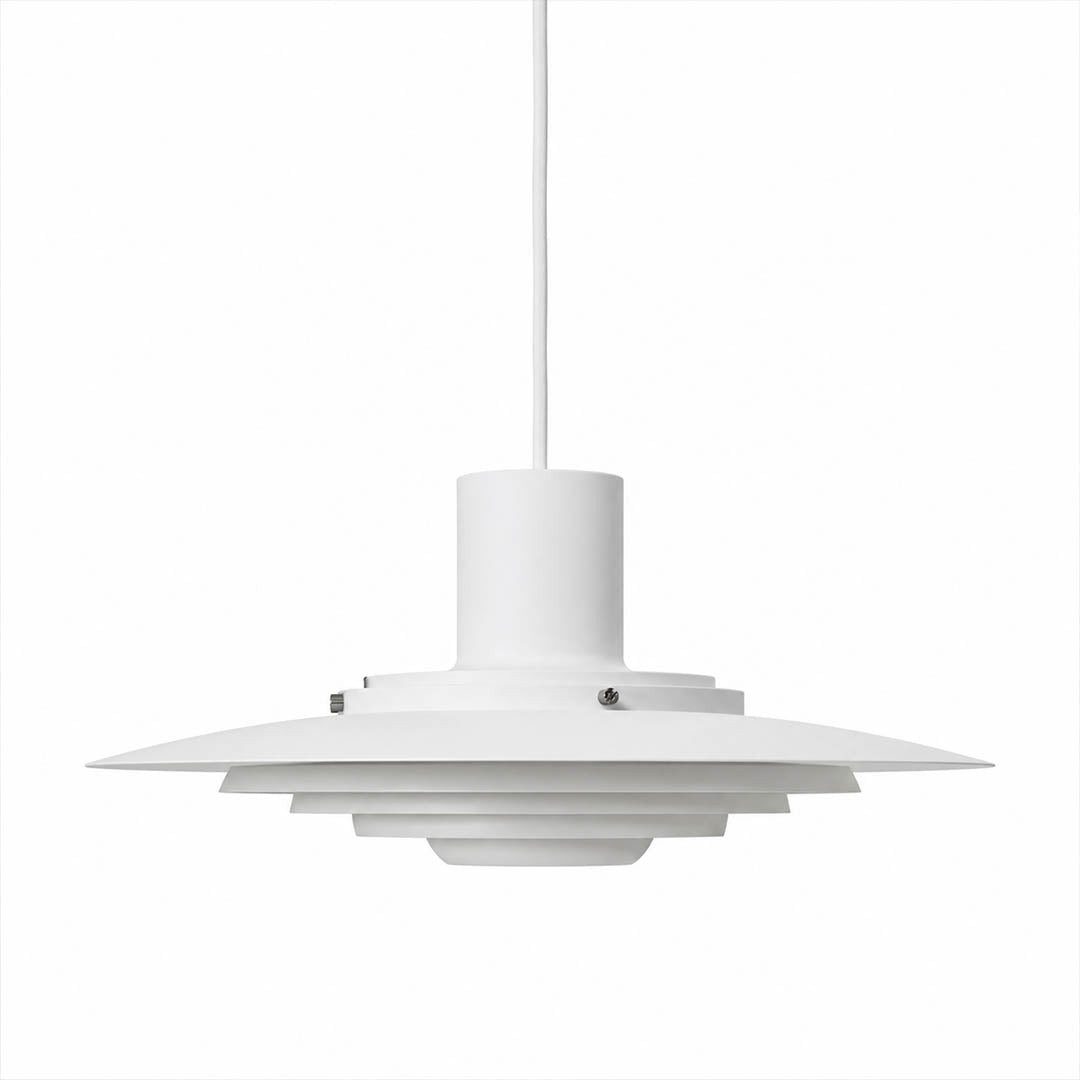 Larkin P376 style aluminum disc pendant light White matte Modern Scandinavian designer tribute large 18 inch white background
