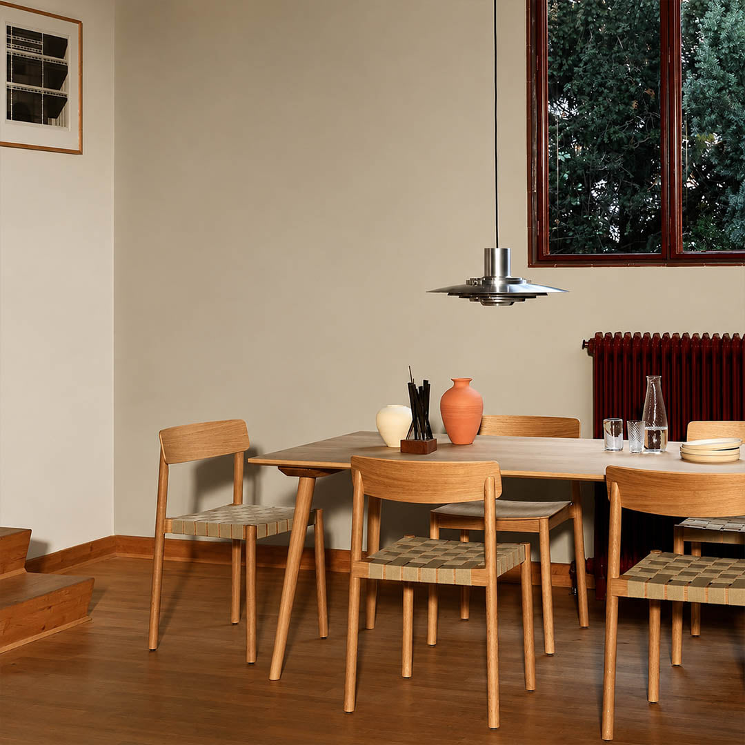 Larkin Silver P376 style aluminum disc pendant kitchen island Mid Century Modern designer large 18 inch warm glow walnut wood interior
