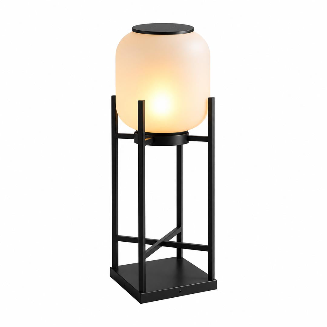 Larsen solar panel top integrated self charging no wiring required outdoor lantern functionality detail sustainable green