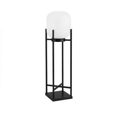 Larsen outdoor lantern floor lamp Black 30 inch tall modern Scandinavian stainless steel pathway garden patio white background