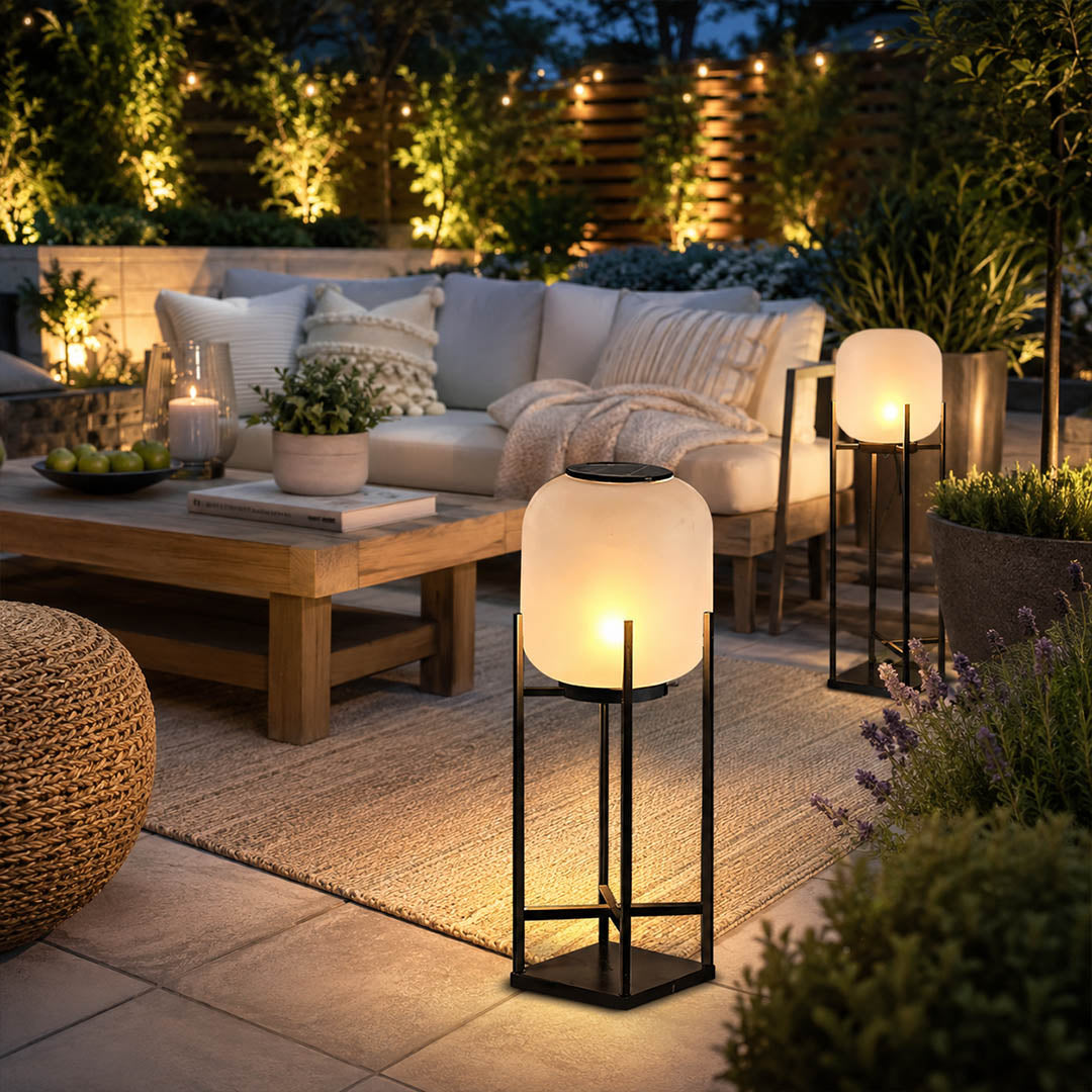 Larsen Black outdoor lantern pathway front yard walkway series evening solar landscape modern Scandinavian welcoming home interior