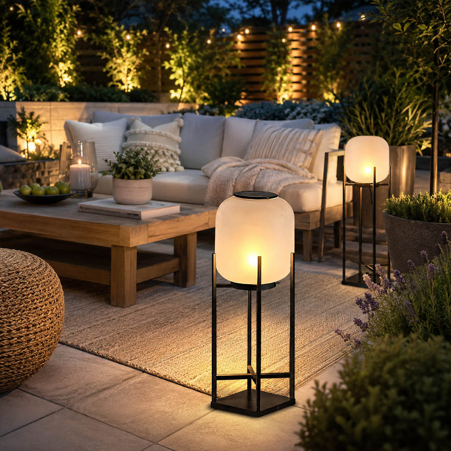 Larsen Black outdoor lantern pathway front yard walkway series evening solar landscape modern Scandinavian welcoming home interior