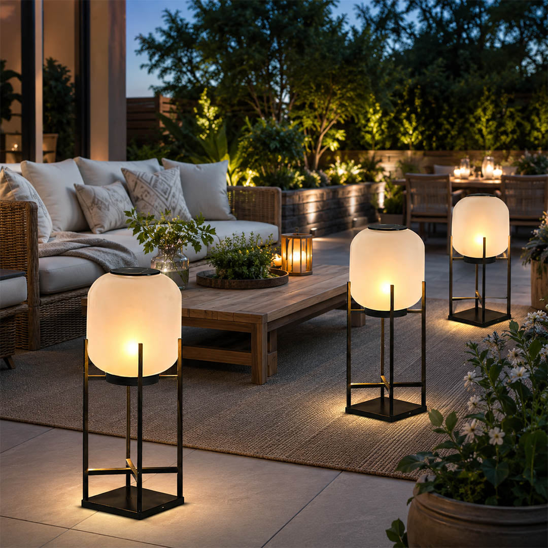 Larsen Black outdoor lantern pathway front yard walkway series evening solar landscape modern Scandinavian welcoming home interior