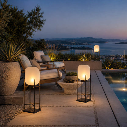 Larsen White outdoor lantern patio backyard dinner evening modern Scandinavian Cottagecore alfresco dining lifestyle