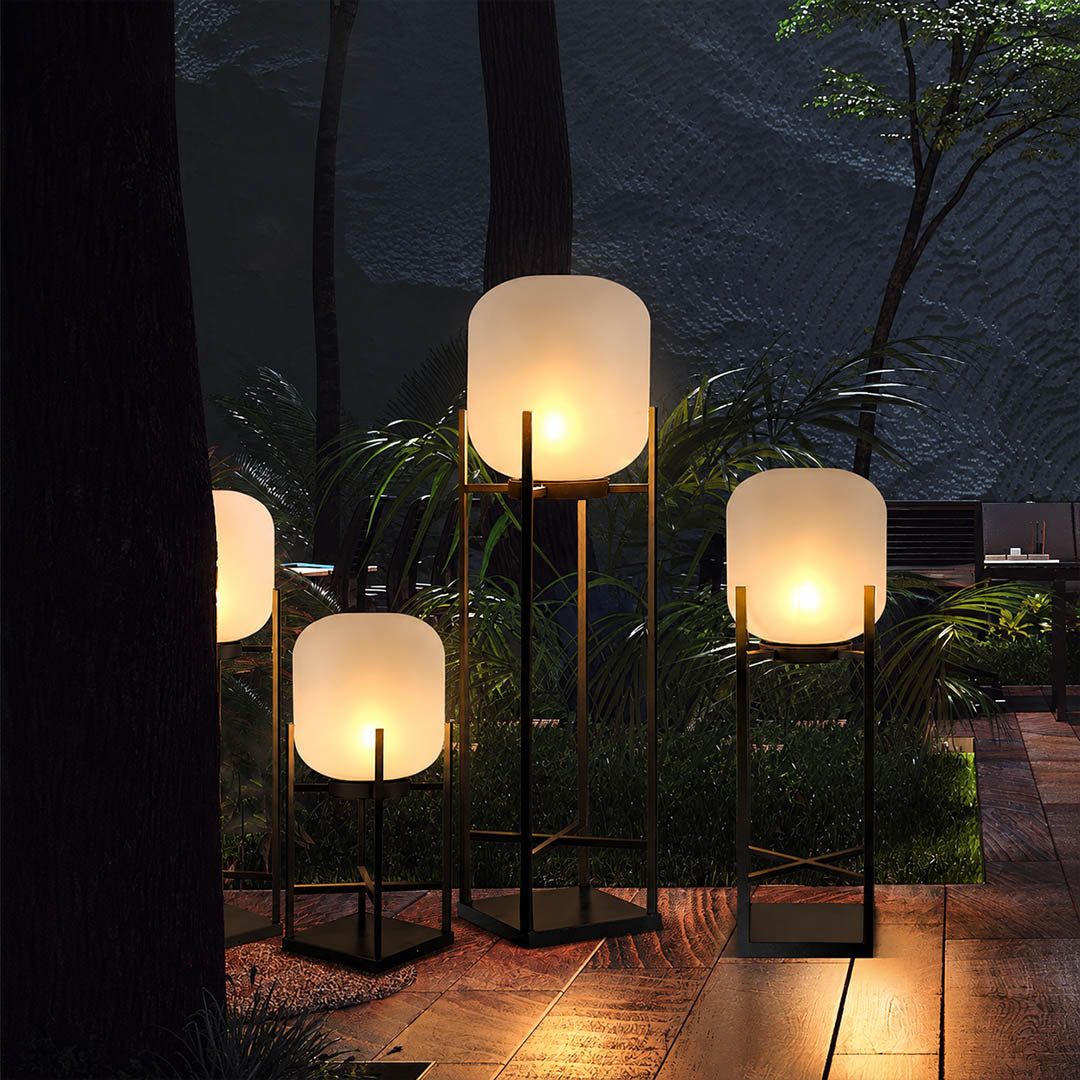 Larsen Black outdoor lantern pathway front yard walkway series evening solar landscape modern Scandinavian welcoming home interior