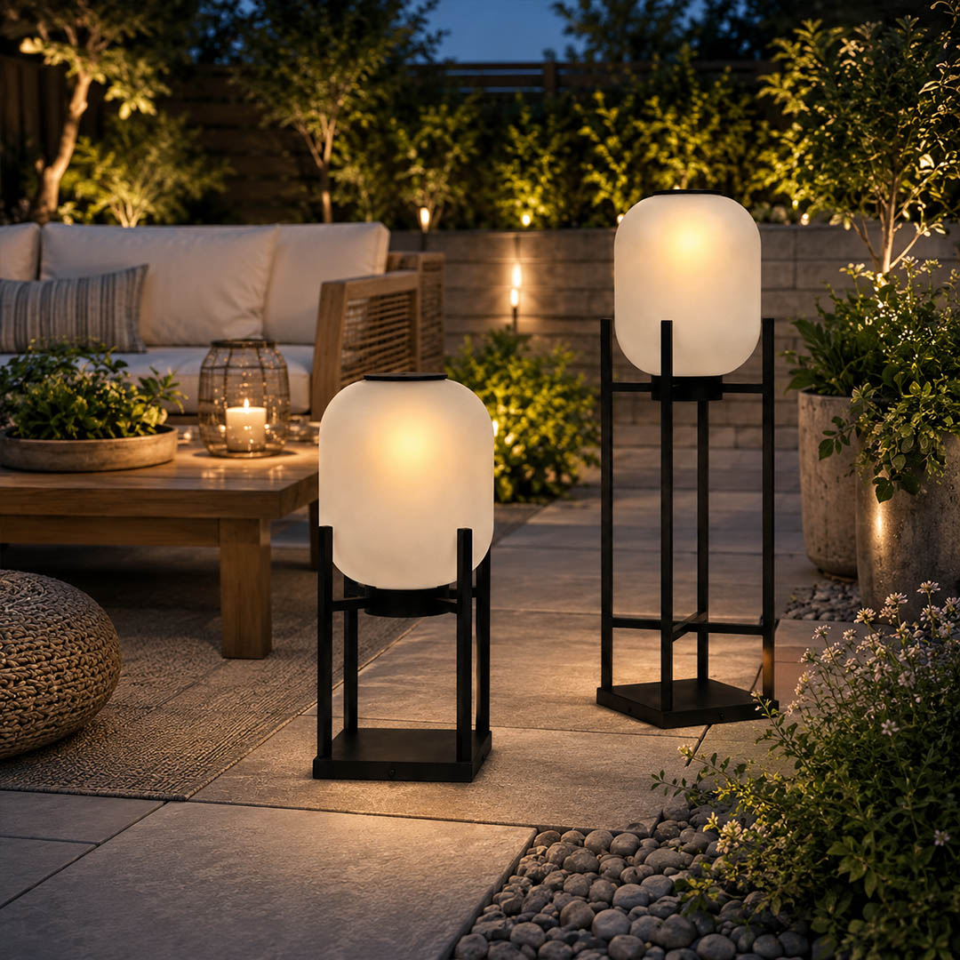 Larsen Black outdoor lantern pathway front yard walkway series evening solar landscape modern Scandinavian welcoming home interior