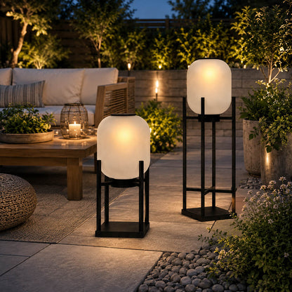 Larsen Black outdoor lantern pathway front yard walkway series evening solar landscape modern Scandinavian welcoming home interior