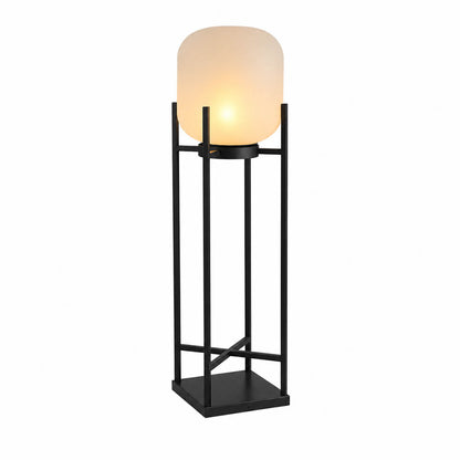 Larsen outdoor lantern floor lamp Black 30 inch tall modern Scandinavian stainless steel pathway garden patio white background