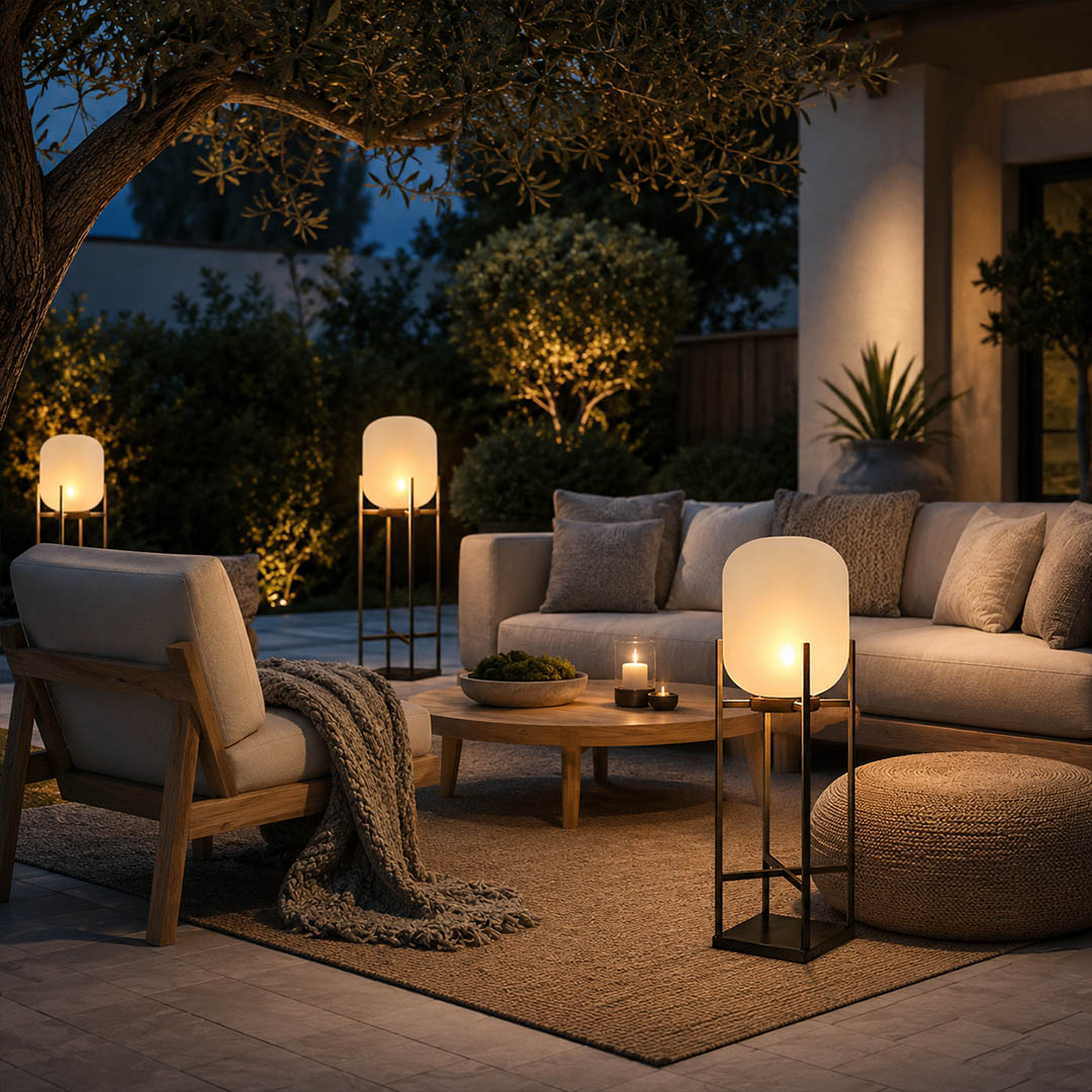 Larsen Black outdoor lantern pathway front yard walkway series evening solar landscape modern Scandinavian welcoming home interior