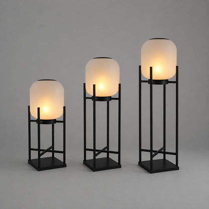 Larsen outdoor lantern floor lamp 3 sizes 19 30 39 inch height comparison side by side Black White choice helper