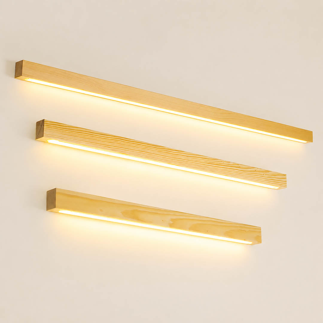 Larsson linear wood wall light three sizes 23 31 47 inch length comparison slim linear bar reference proportional