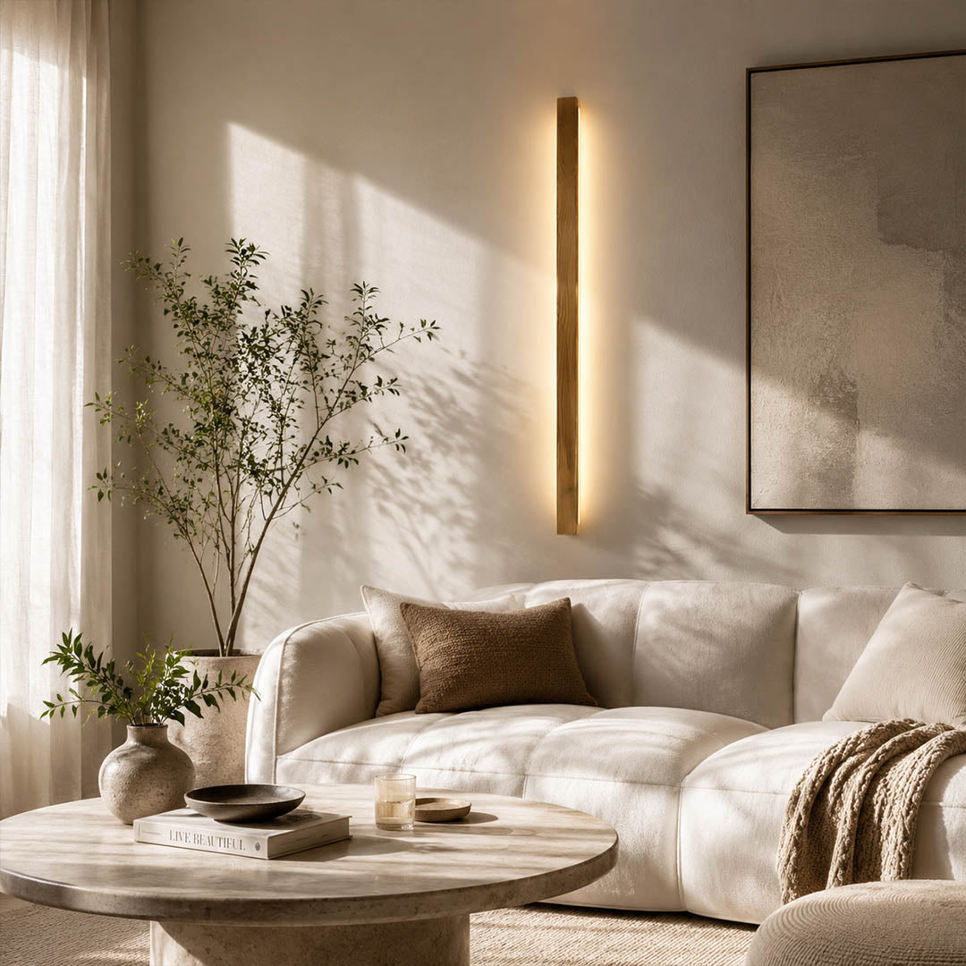 Larsson linear wood wall light staircase stairwell wall vertical slim wood warm LED minimalist American home lifestyle interior