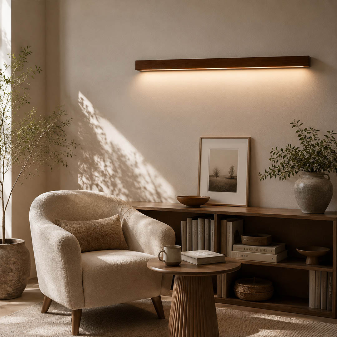 Larsson linear wood wall light office study professional space wood slim warm LED architectural American commercial interior styled