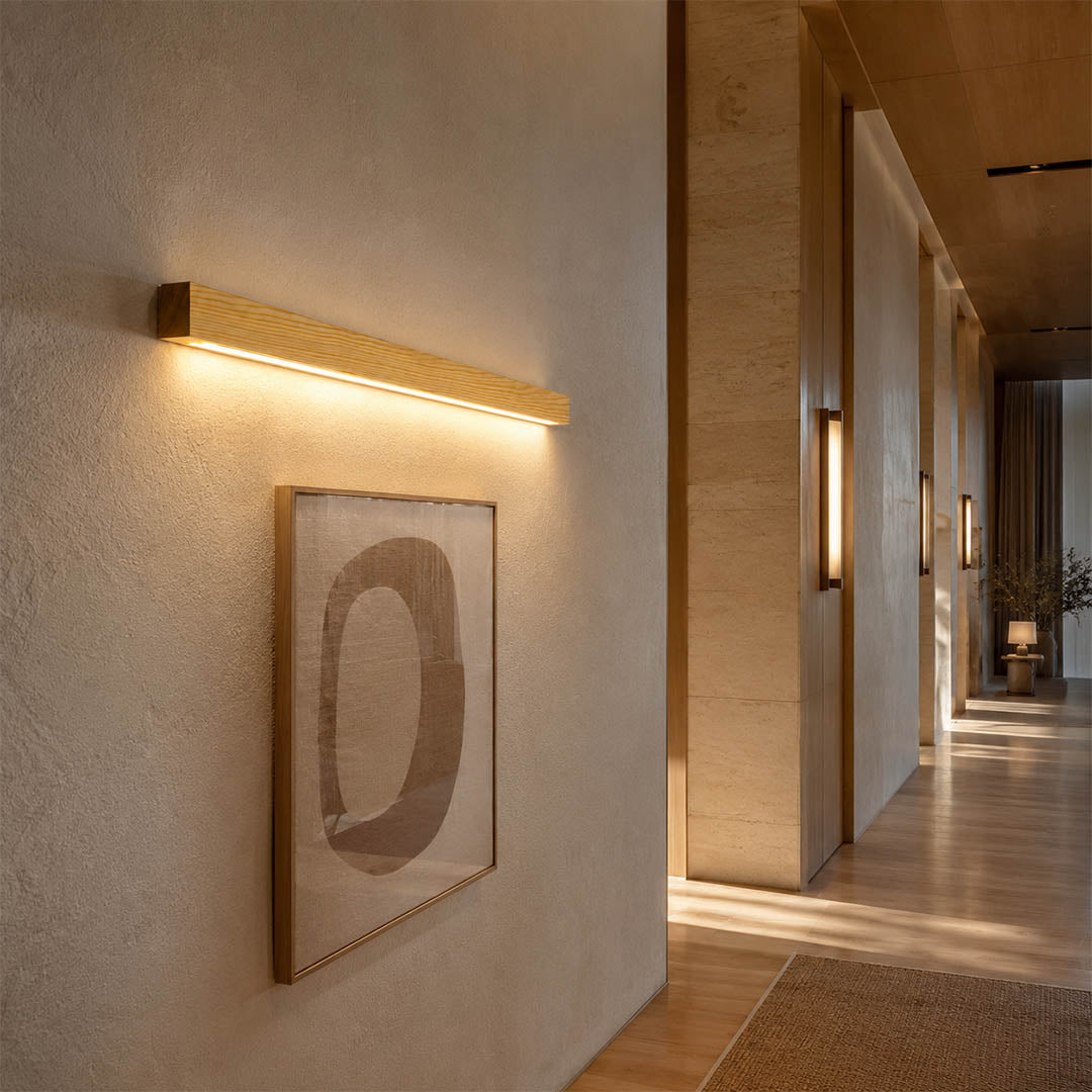 Larsson linear wood wall light boutique hotel corridor slim wood warm LED architectural minimalist hospitality American commercial interior