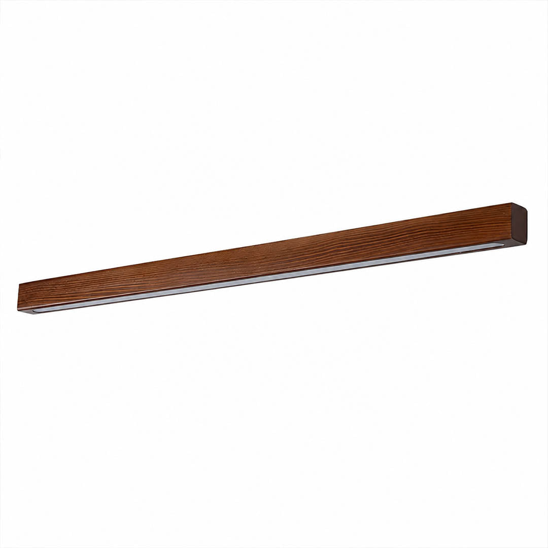 Larsson linear wood wall light walnut color wood integrated LED warm glow slim linear bar white background front view