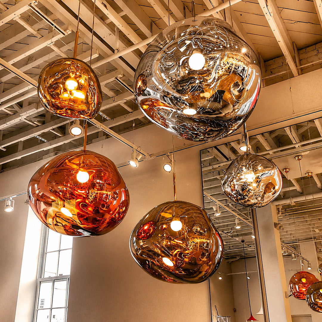 Gold Lava pendant light highlighting a high-end retail boutique display