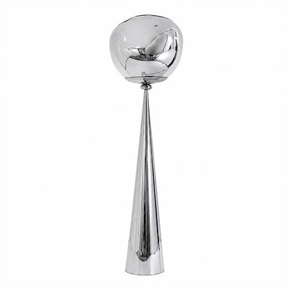Lava sculptural floor lamp chrome metallic twisted molten spherical shade modern statement white background front view