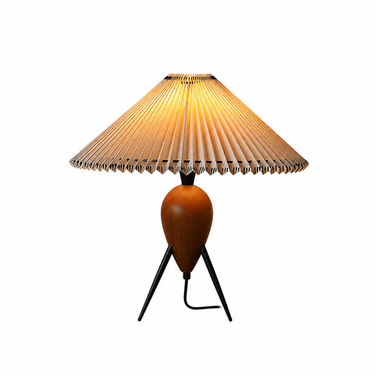 Legno table lamp mid century modern tripod burl wood base black metal legs beige pleated linen shade 15.7 inch MCM console entryway accent white background