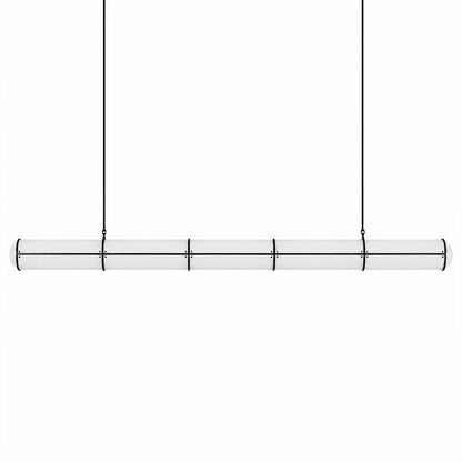 Linea pendant light modern linear LED acrylic 59 inch large black frame handcrafted frosted diffuser architectural minimalist kitchen island dining room integrated LED statement commercial hospitality white background