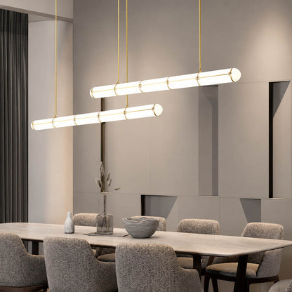 Linea pendant light 47.2 inch black modern dining room rectangular table statement linear architectural minimalist warm ambient sculptural elegant modern lifestyle interior