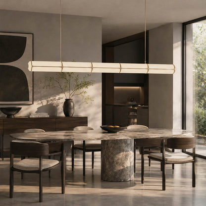 Linea pendant light 47.2 inch black modern dining room rectangular table statement linear architectural minimalist warm ambient sculptural elegant modern lifestyle interior