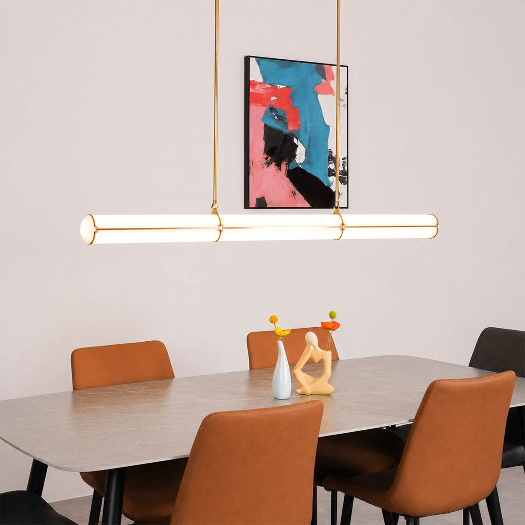 Linea pendant light 47.2 inch black modern dining room rectangular table statement linear architectural minimalist warm ambient sculptural elegant modern lifestyle interior