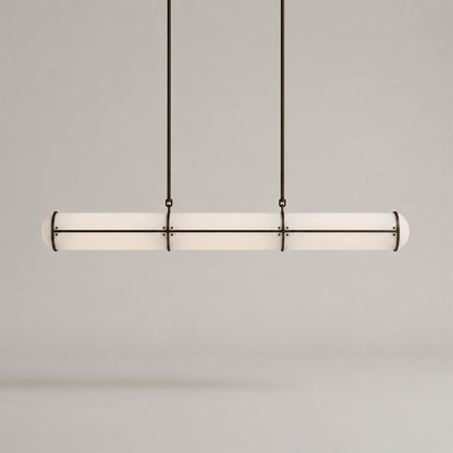 Linea pendant light modern linear LED acrylic 39.4 inch black frame handcrafted frosted diffuser architectural minimalist kitchen island dining room integrated LED white background