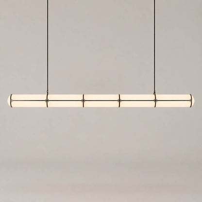 Linea pendant light modern linear LED acrylic 59 inch large black frame handcrafted frosted diffuser architectural minimalist kitchen island dining room integrated LED statement commercial hospitality white background