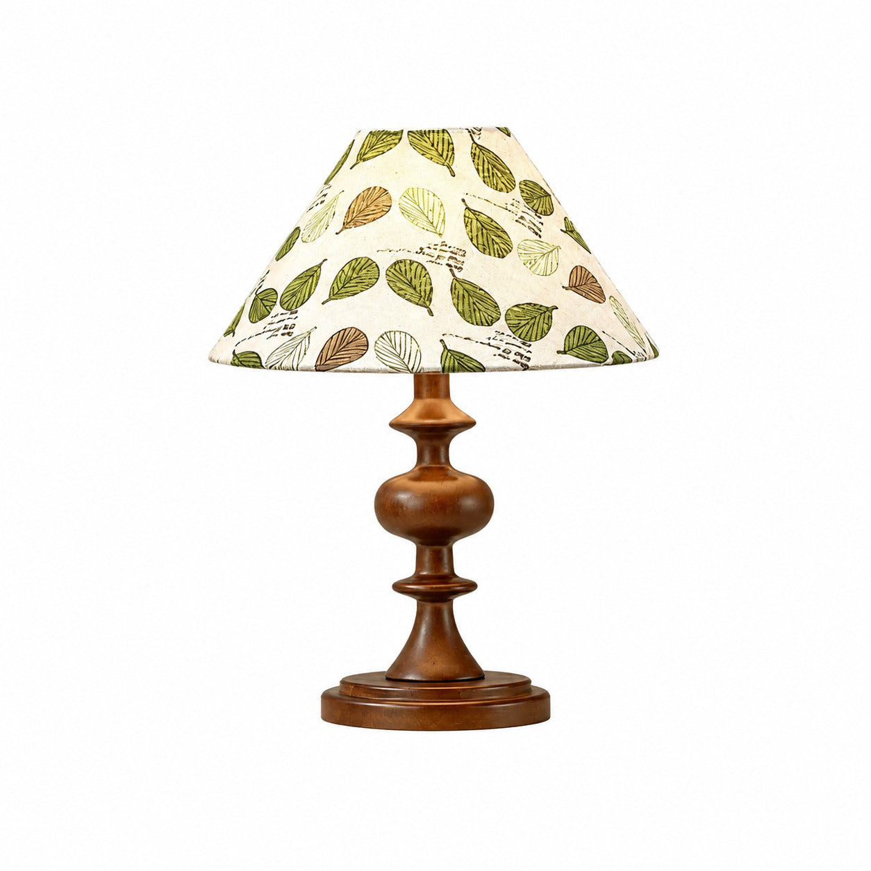 Linnea fabric table lamp printed fabric shade solid wood base Nordic retro white background front view