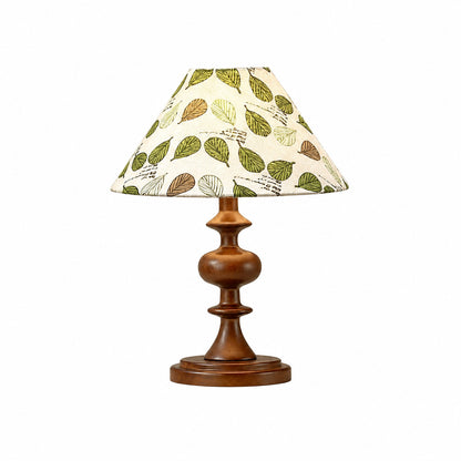 Linnea fabric table lamp printed fabric shade solid wood base Nordic retro white background front view