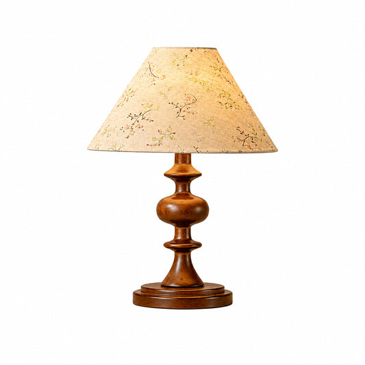 Linnea fabric table lamp printed fabric shade solid wood base Nordic retro white background front view