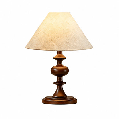 Linnea fabric table lamp printed fabric shade solid wood base Nordic retro white background front view