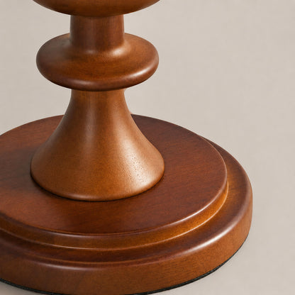 Linnea fabric table lamp solid wood base fine grain natural detail close up