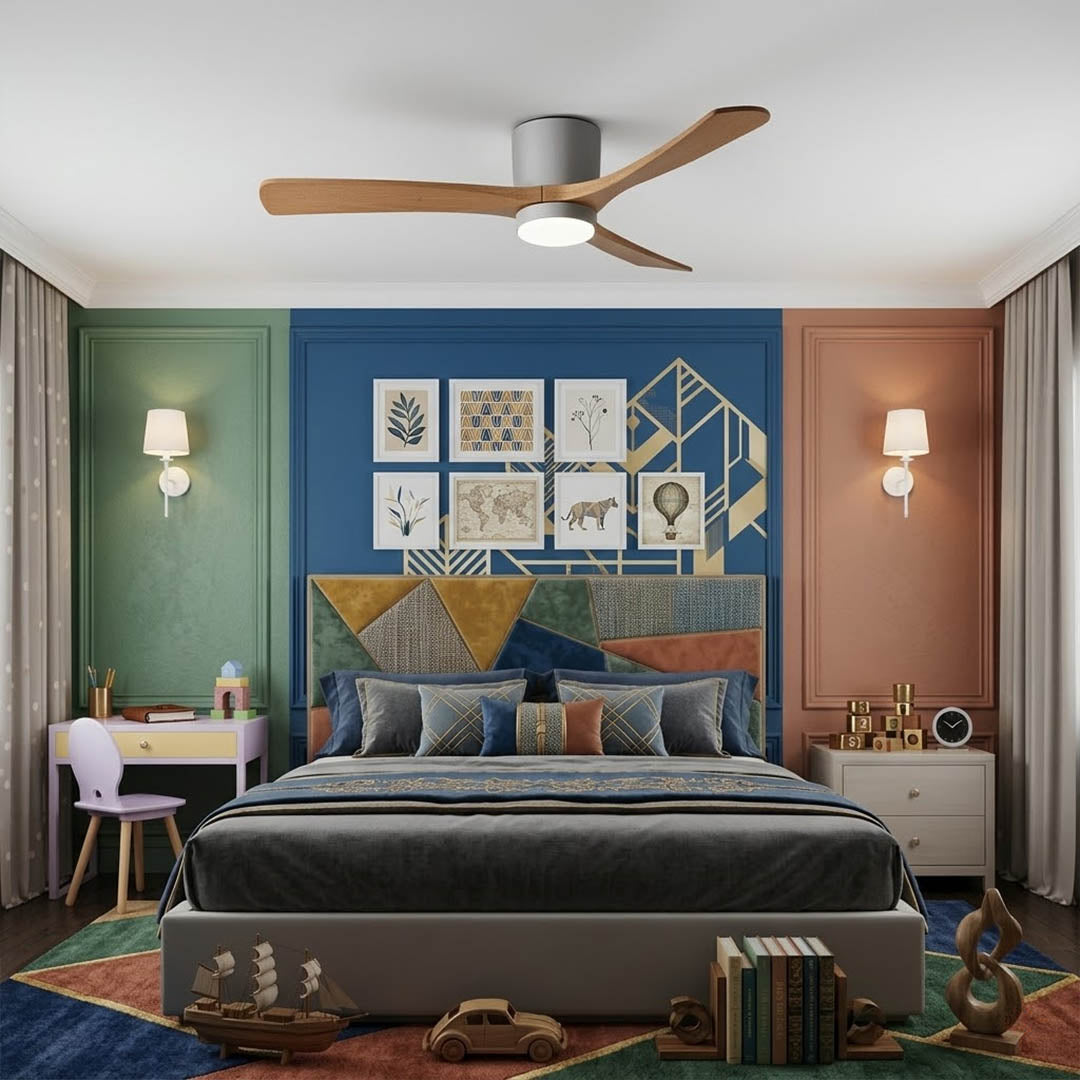 Linnea Nordic ceiling fan Japandi bedroom natural wood quiet 40 decibel airflow restful interior