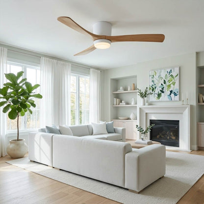 Linnea Nordic ceiling fan Japandi bedroom natural wood quiet 40 decibel airflow restful interior