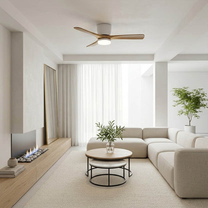 Linnea Nordic ceiling fan Japandi bedroom natural wood quiet 40 decibel airflow restful interior