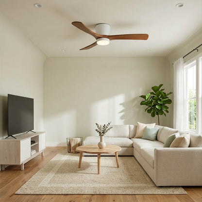 Linnea Nordic ceiling fan Japandi bedroom natural wood quiet 40 decibel airflow restful interior