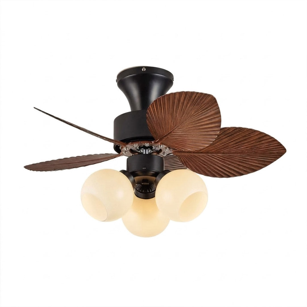 Lotus American retro ceiling fan with handcrafted glass shade ABS blades remote control white background