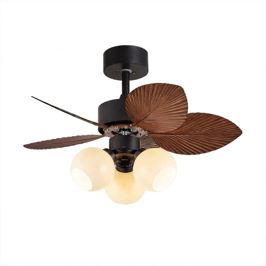 Lotus American retro ceiling fan with handcrafted glass shade ABS blades remote control white background