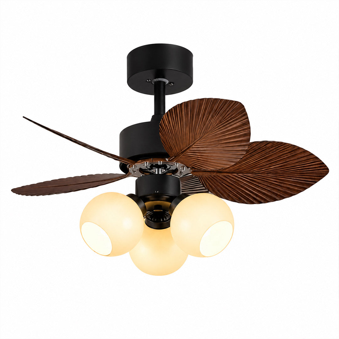 Lotus American retro ceiling fan with handcrafted glass shade ABS blades remote control white background