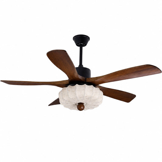 Lotus Ceiling Fan with Light – 5-Blade Wood Lantern Shade LED Remote Fan | Stuberlighting