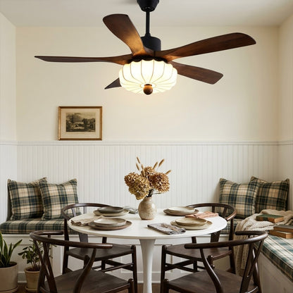Lotus Ceiling Fan with Light – 5-Blade Wood Lantern Shade LED Remote Fan | Stuberlighting
