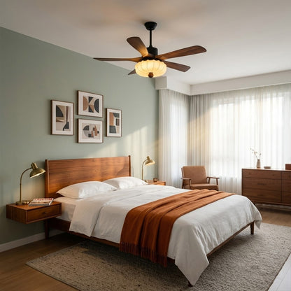 Lotus Ceiling Fan with Light – 5-Blade Wood Lantern Shade LED Remote Fan | Stuberlighting